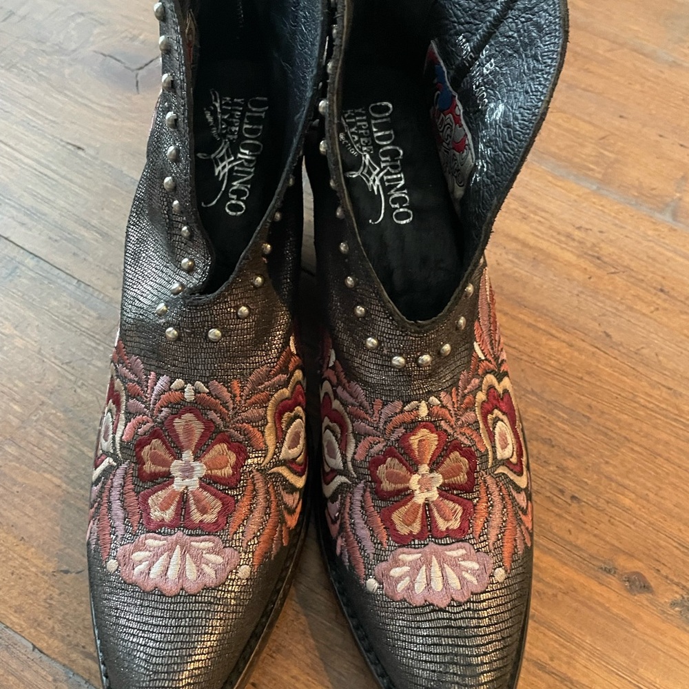 Old Gringo Black and Pink Floral Ankle Boots